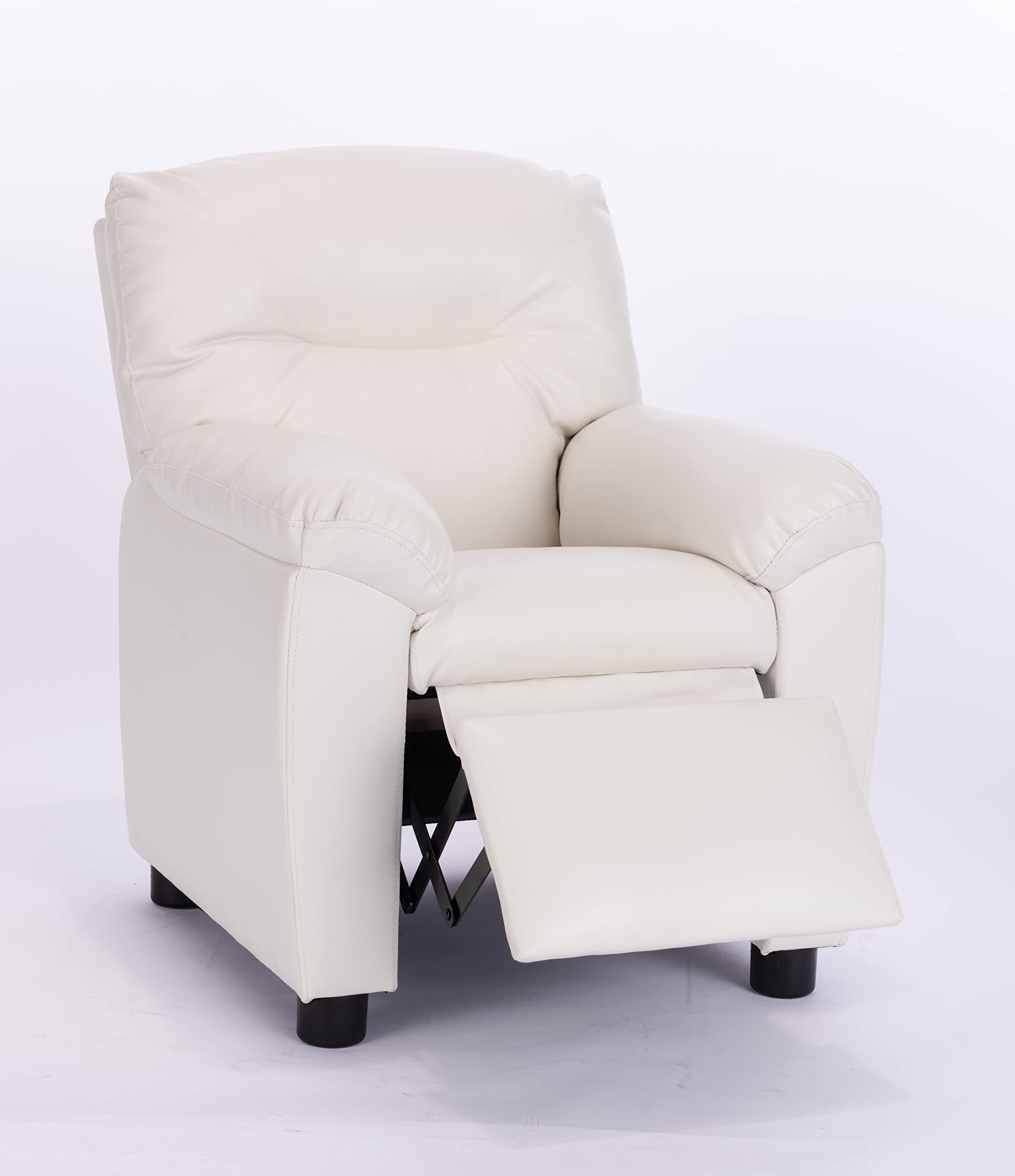 Q-Max Modern Sofa Chair with Pillow Top Armrest and Footrest, White Finish Children Recliner