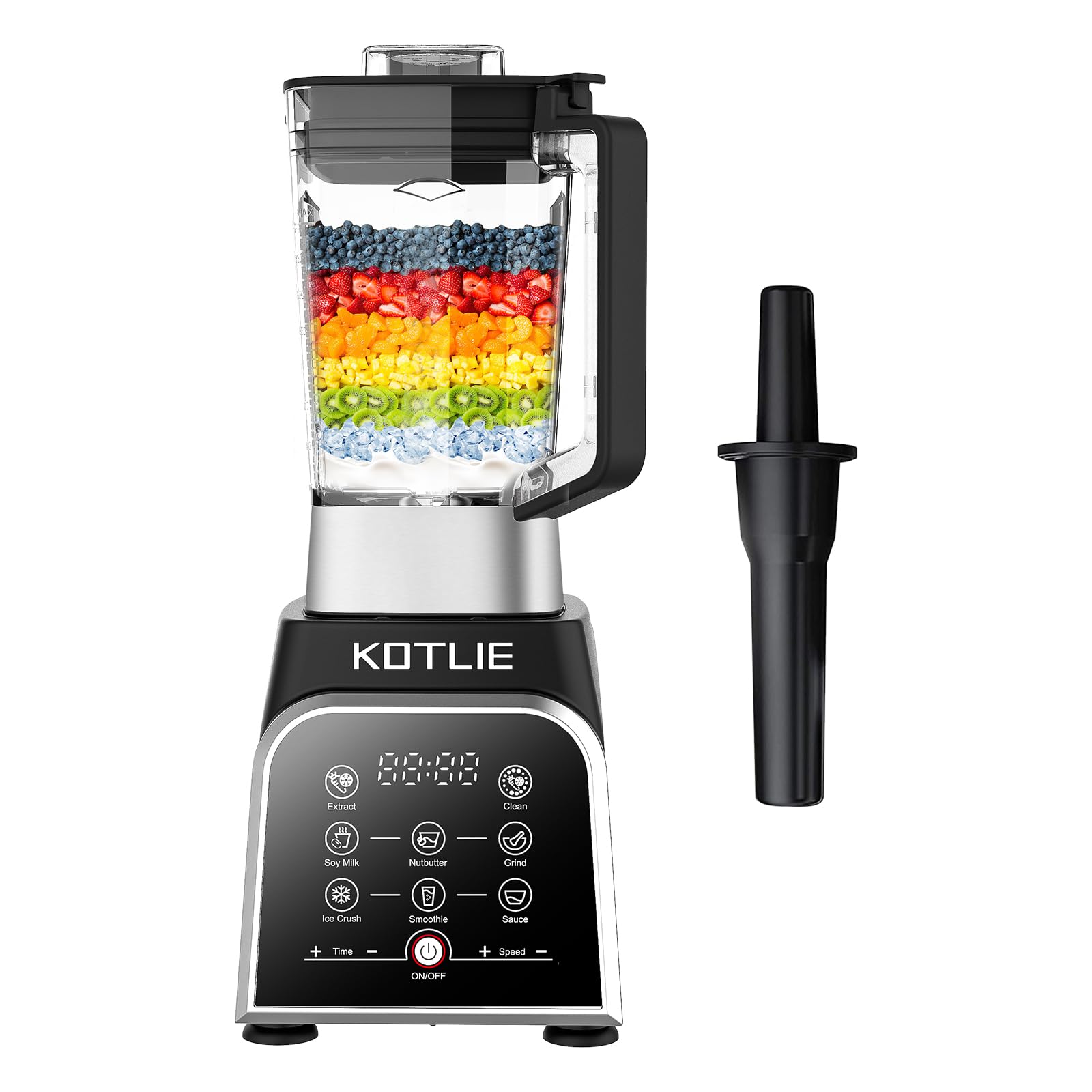 KOTLIE Blender 68 Oz Shakes & Smoothies Countertop Blender, 1200W 28000RPM High Speed Food Processors, Smoothie Blender with 8 Smart Functions for Baby Food, Crushing Ice or Frozen Drinks(Black)