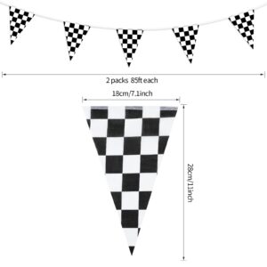 RUBFAC 170ft 120pcs Black and White Checkered Flag Banner Racing Flags Pennant Banner, Nascar Theme Race Car Monster Truck Birthday Party Decorations, Monster Jam Party Supplies