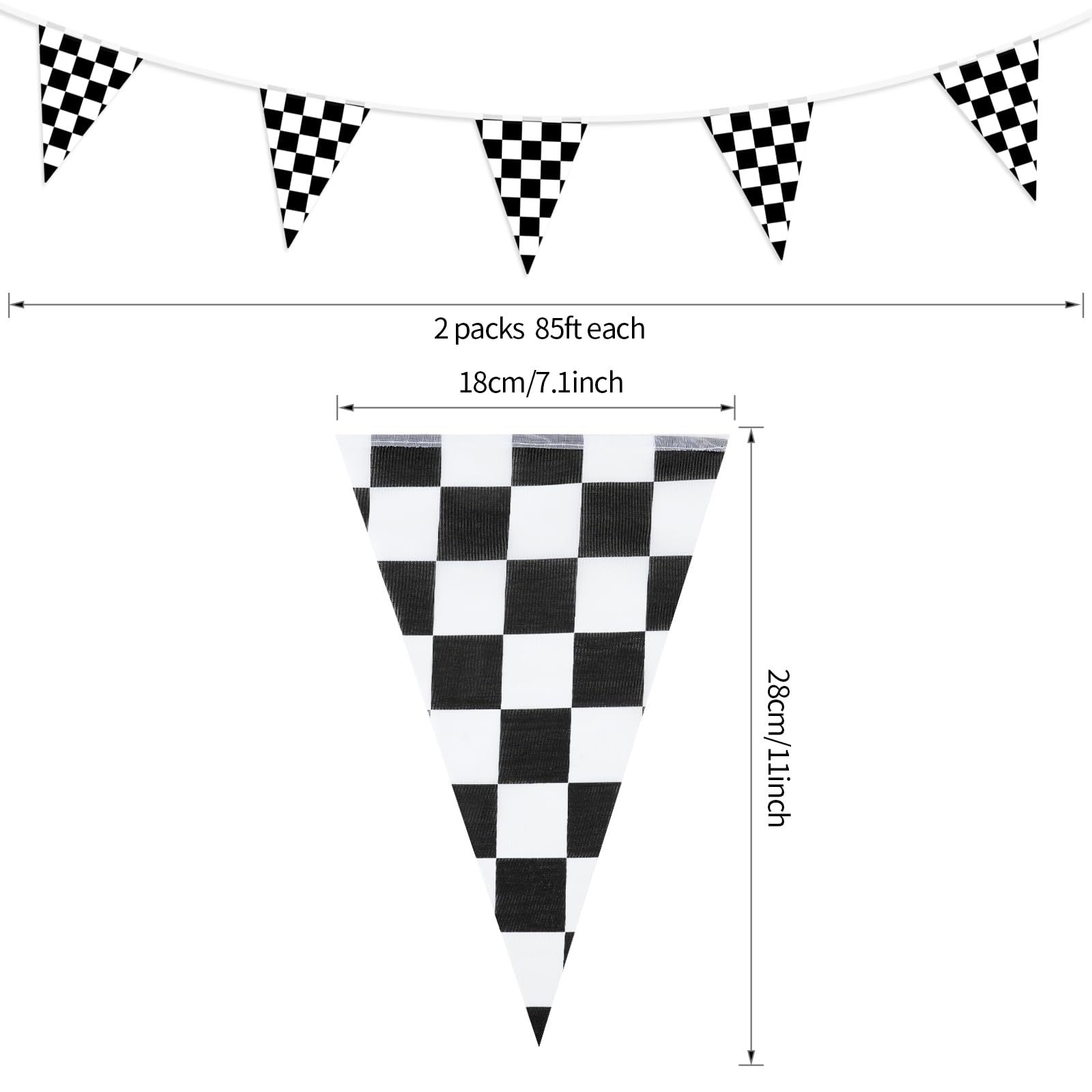 RUBFAC 170ft 120pcs Black and White Checkered Flag Banner Racing Flags Pennant Banner, Nascar Theme Race Car Monster Truck Birthday Party Decorations, Monster Jam Party Supplies