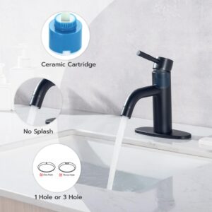 Etel Matt Black Bathroom Sink Faucet, Single Handle Bathroom Vanity Faucet with Pop-up Drain and Deck Mount Plate. (Matt Black)