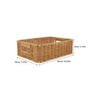 Luxshiny Woven Basket With Handle, Magazine Wicker Basket Seaweed Rectangular Basket Bins Rattan Basket Bin Books Case Farmhouse Standing Rack For Shelf Home