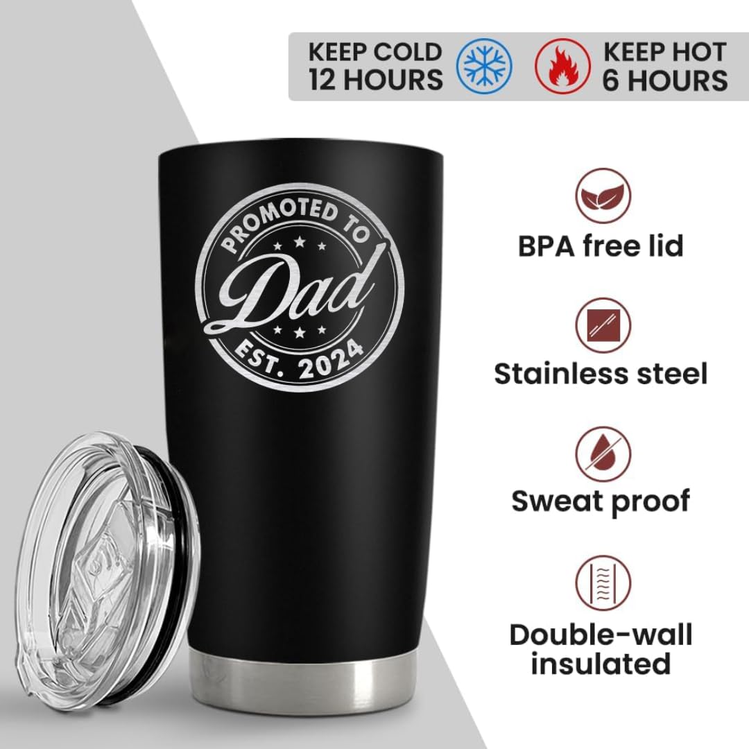 Christmas Gifts For New Dad 2024 Tumbler 20 Oz, Dad Est 2024 Mug, Dad Established 2024 Coffee Cup, 1st Time Fathers Day And Christmas Gifts, Daddy To Be Gift Ideas, Promoted To First Time Dad Cup