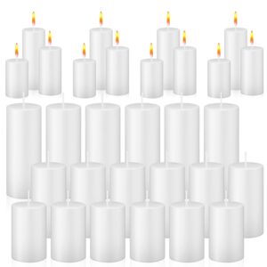 mtlee 18 pcs white pillar candles long burning candles bulk unscented candles for wedding church party spa lantern fireplace restaurants home household decor 2 x 3 inch, 2 x 4 inch, 2 x 5 inch