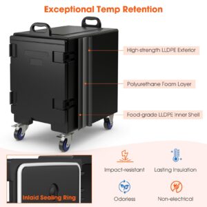 Goplus Hot Box for Catering, 5 Full-Size Pans Insulated Food Pan Carrier with 81 Quart Capacity, Wheels, Handle,Food-Grade LLDPE Material, Portable Food Warmer Box for Restaurant Canteen Hotel