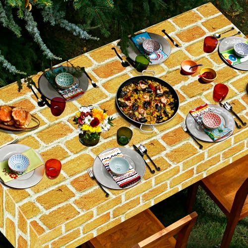 4Pcs Yellow Brick Tablecloths Brick Wall Table Covers Rectangular Brick Backdrop Decoration for Kitchen Halloween Thanksgiving Wizard Princess Holiday Party Supplies, 51 x 86.6 Inch (Yellow Brick)