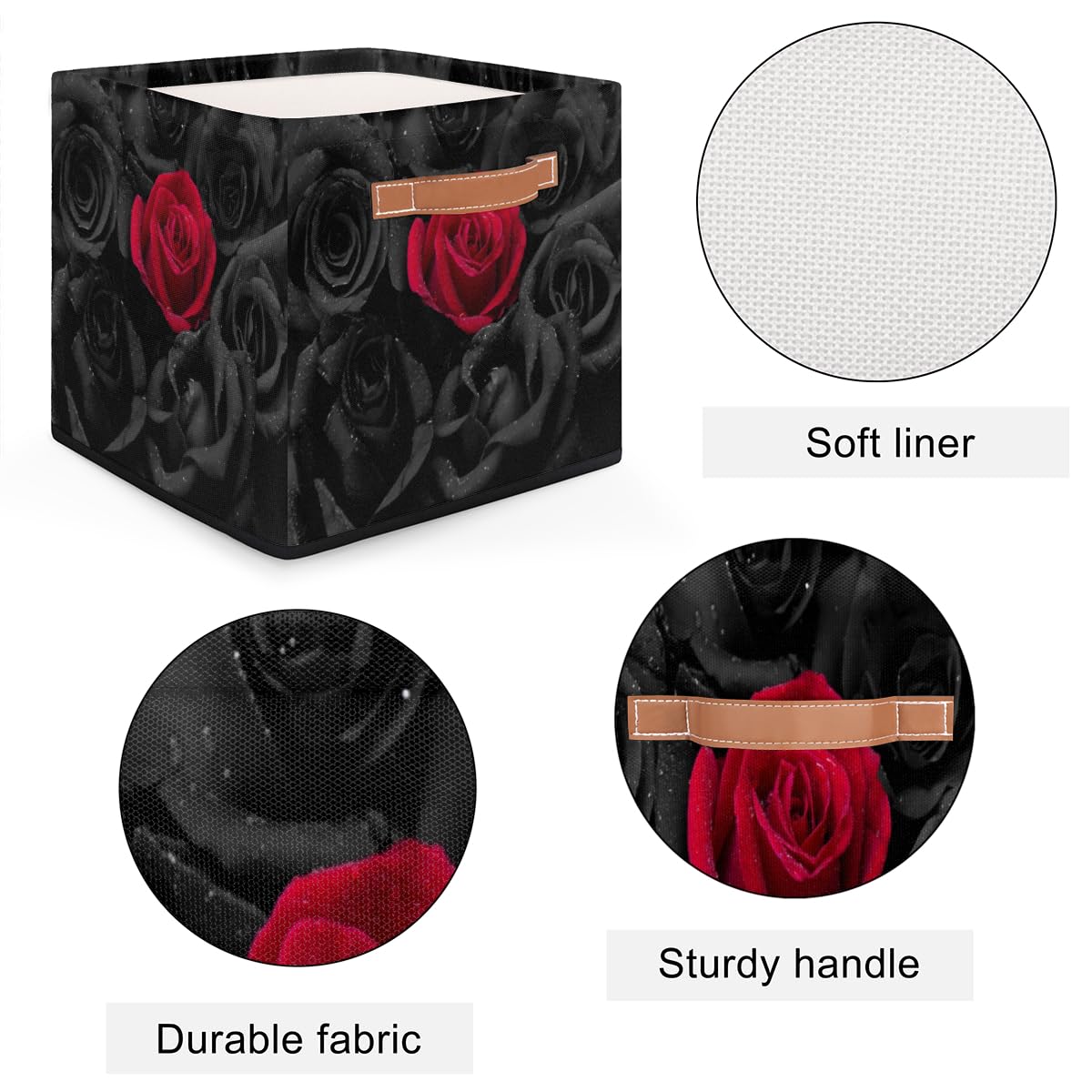 13x13x13 Storage Cube Bins Black Roses Red Rose Storage Cubes 13 inch Collapsible Storage Bins Cubby Storage Baskets for Organizing Shelf Cabinet Bookcase Boxes