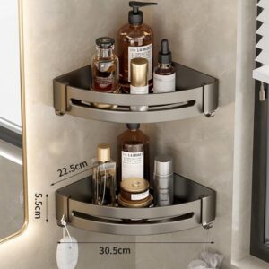 YWHWXB Shower Corner Shelf No Drilling,Bathroom Shower Corner Organizer Shelf, Wall Mounted Adhesive Storage Caddy for Bathroom, Kitchen (Grey-2pcs)