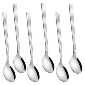 amrules espresso spoons 6 pcs, coffee spoons 6.5 inches with anti slip striped handle, 18/8 stainless steel tea spoons set serving for ice cream dessert, silver