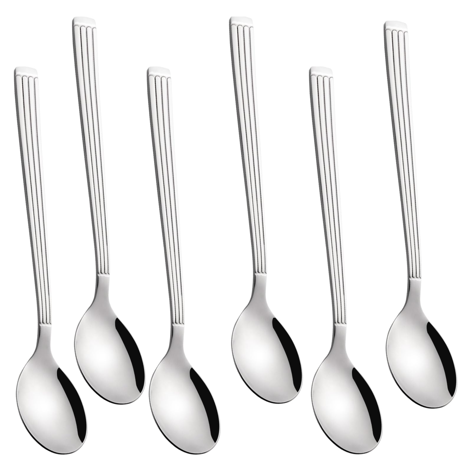 Amrules Espresso Spoons 6 PCS, Coffee Spoons 6.5 Inches with Anti Slip Striped Handle, 18/8 Stainless Steel Tea Spoons Set Serving for Ice Cream Dessert, Silver