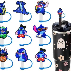 Cartoon Stitch Straw Covers Cap Toppers Compatible with Stanley 30&40 oz Tumbler Cups,Reusable Cute Silicone Straw Tips Lids Protectors for 0.4 in/10mm Stanley Cups Accessories 1794-01-08