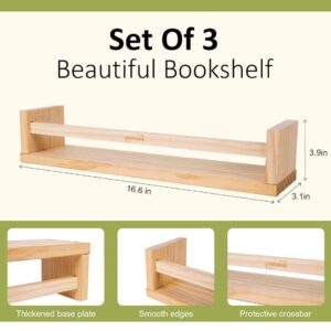 Nexzon Set of 3 Nursery Book Shelves with Booklet and Pen | 16.6" Kids Wall Bookshelves | Baby Nursery Shelves for Bedroom, Bathroom, Kitchen and Toy Storage (Pine Wood)