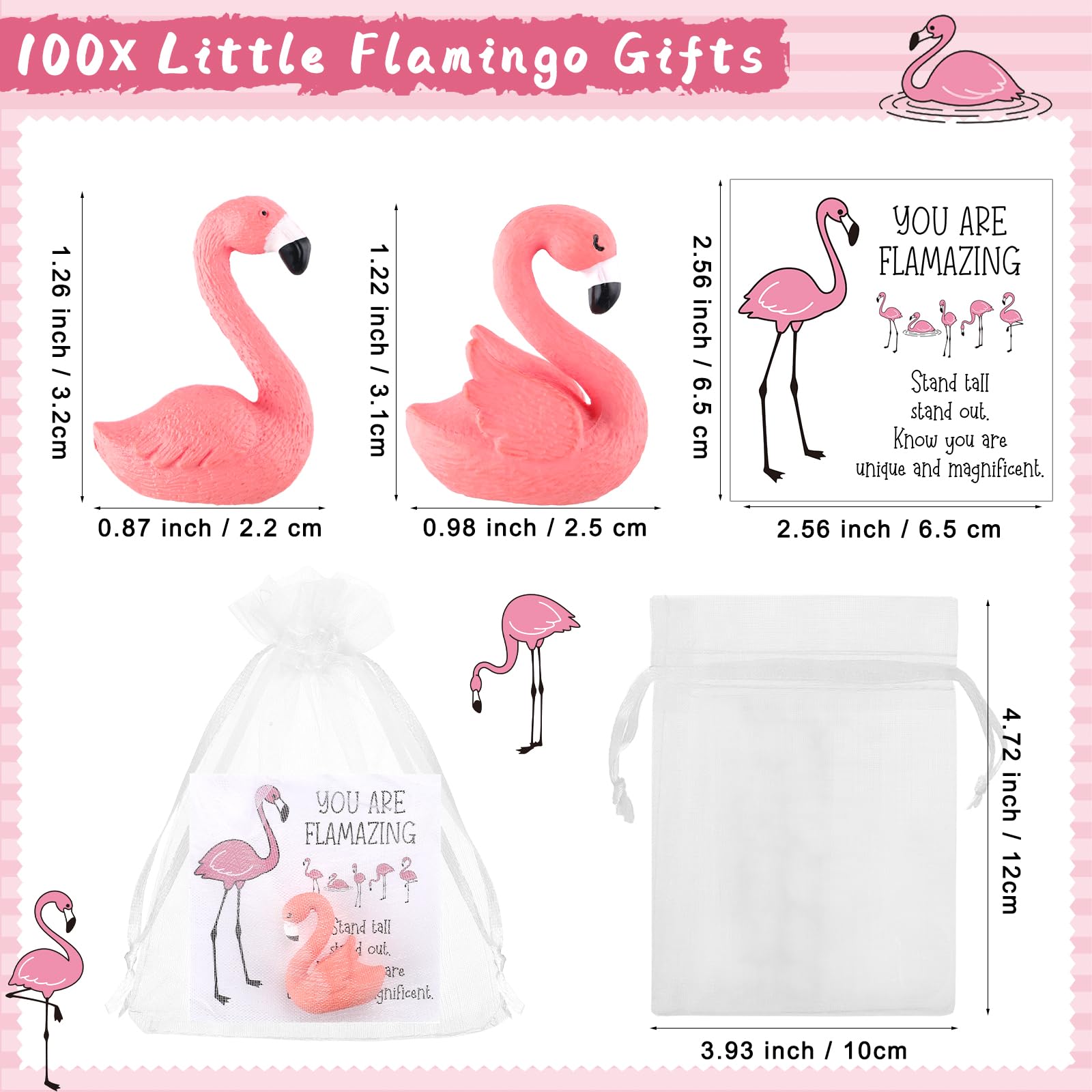 Poen 300 Pcs Employee Appreciation Gifts Flamingo Party Favors Inspirational Gift Include 100 Mini Flamingos Figurine 100 Motivation Cards 100 Organza Bags for Coworker Staff Christmas Thanksgiving