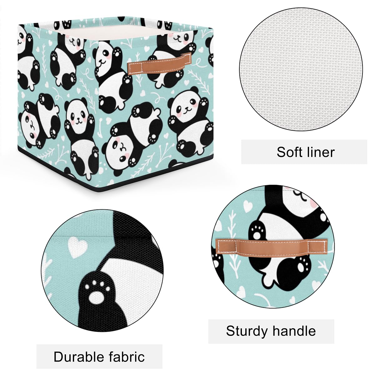 13x13x13 Storage Cube Bins Cute Panda Bear Storage Cubes 13 inch Collapsible Storage Bins Cubby Storage Baskets for Organizing Shelf Cabinet Bookcase Boxes