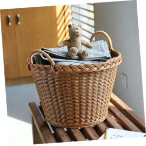 BESTOYARD Imitation Rattan Laundry Basket Laundry Basket with Handle Rattan Garbage Bin Wicker Planter Basket Rattan Woven Basket Rattan Planter Plastic Rattan Dirty Laundry Basket To Weave