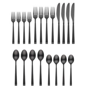 Cambridge Black Emmy Satin Piece Flatware Set, 20 Count