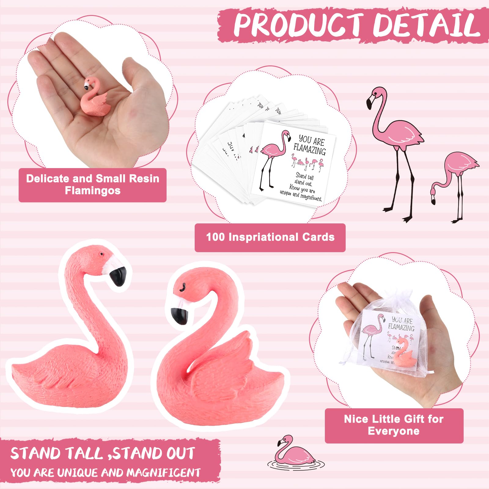 Poen 300 Pcs Employee Appreciation Gifts Flamingo Party Favors Inspirational Gift Include 100 Mini Flamingos Figurine 100 Motivation Cards 100 Organza Bags for Coworker Staff Christmas Thanksgiving