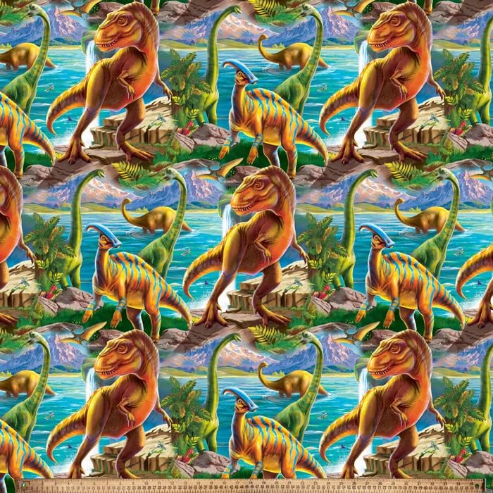 Dinosaurs T Rex Anti-Pill Premium No-Sew Throw Fleece Fabric Kit (50x60)