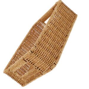 Luxshiny Woven Basket With Handle, Magazine Wicker Basket Seaweed Rectangular Basket Bins Rattan Basket Bin Books Case Farmhouse Standing Rack For Shelf Home