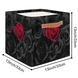 13x13x13 Storage Cube Bins Black Roses Red Rose Storage Cubes 13 inch Collapsible Storage Bins Cubby Storage Baskets for Organizing Shelf Cabinet Bookcase Boxes