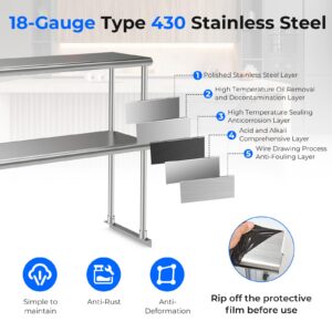 Giantex 48 Inch Stainless Steel Overshelf with Adjustable Lower Shelf, 2 Tier Commercial Double Overshelf for Kitchen Prep Table Restaurant