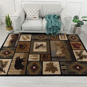 rustic rustic country brown bear area rug, vintage carpet for living room, colorblock wildlife novelty lodge pattern suitable for bedroom kitchen modern non-slip washable home decorate (1, 5x7ft)…