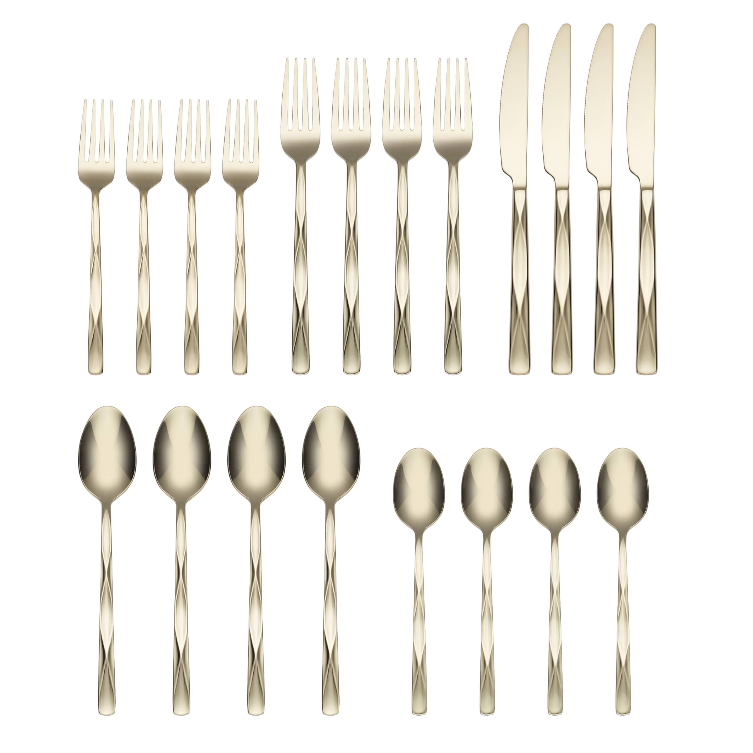 Cambridge Ayden Champagne Mirror Piece Flatware Set, 20 Count, Metallic