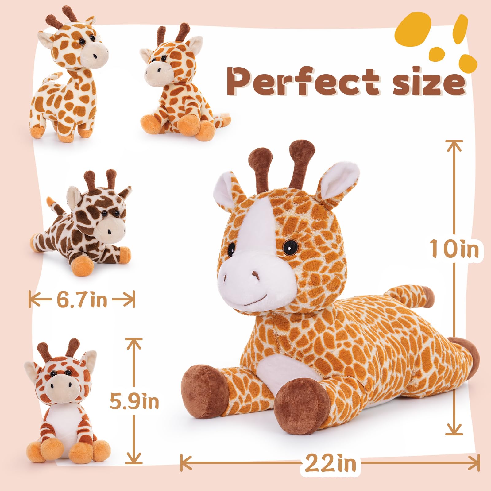 Muiteiur 5 in 1 Big Giraffe Stuffed Animals Set, 22 inch Large Mommy Stuffed Giraffe Plush with 4 Cute Small Giraffe Babies Toy, Soft Giraffe Plush Pillow for Boys Girls