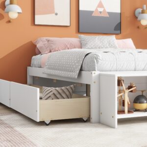 Harper & Bright Designs Full Size Platform Bed with 2 Storage Drawers, Wood Full Size Bed Frame with Storage Case, Full Storage Bed with Wood Slats Support for Bedroom, No Box Spring Needed, White