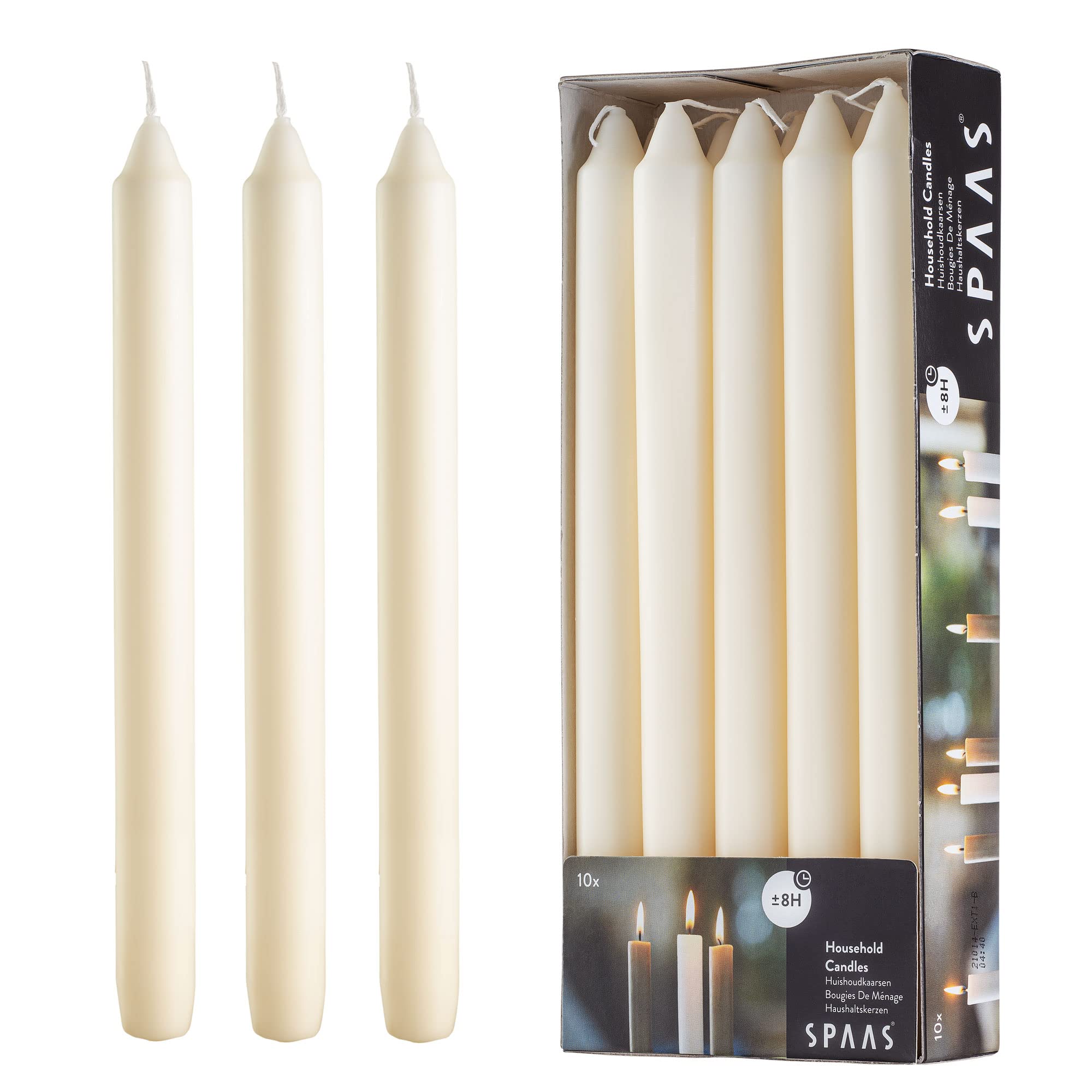 9.5 Inch Ivory Taper Candles - Set of 10 Cream Candlesticks - Dripless Ivory Candlesticks for Dinner Table, Home Decoration, Holidays - Cream Candle Sticks with 8 Hour Burn Time