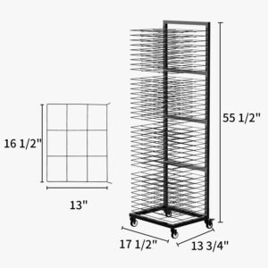 GARVIN Art Drying Rack for Classrooms,Art Studio, Art Clubs - Painting Drying Rack with 36 Removable Shelves - Stack Rack for Painting, Drawings - 4 Wheels 13 3/4" D x 17 1/2" W x 55 1/2" H, Black