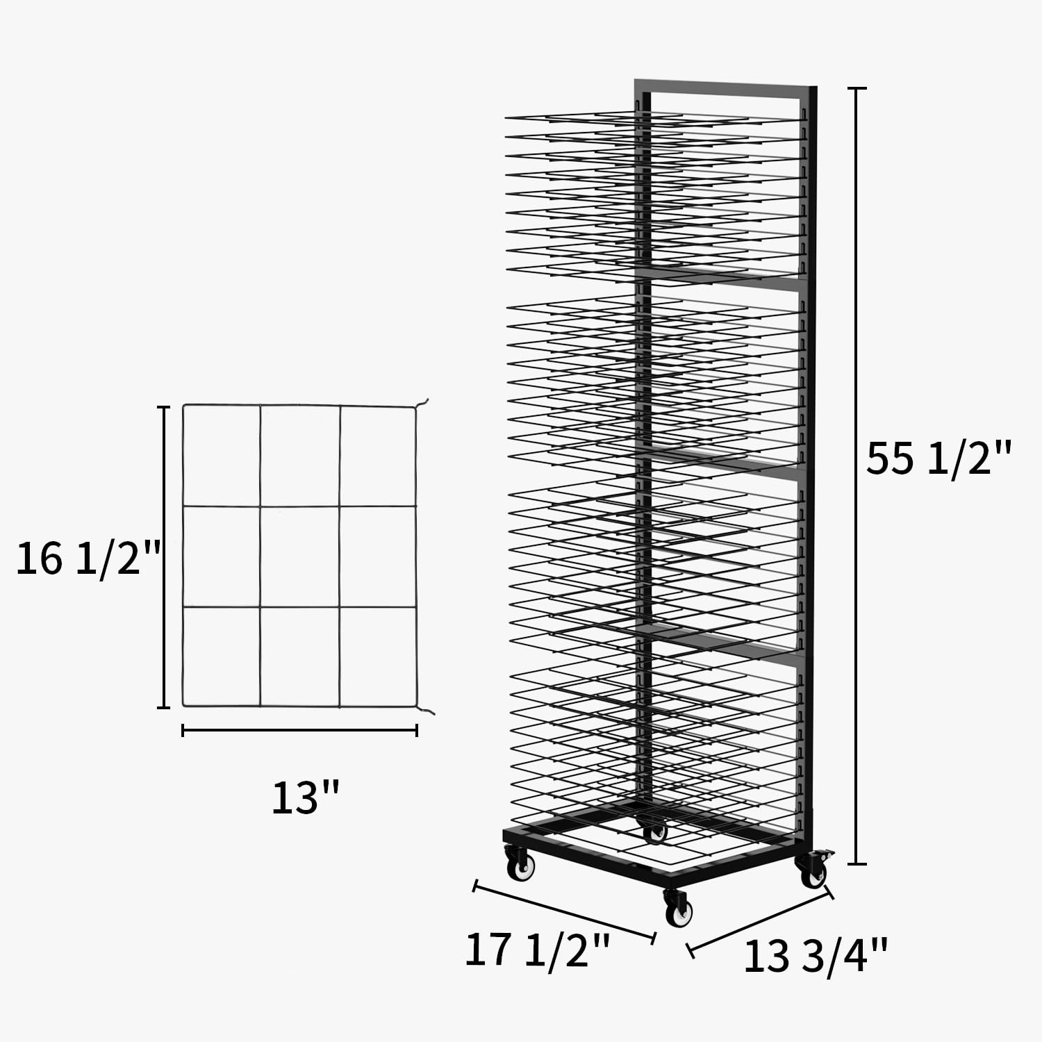 GARVIN Art Drying Rack for Classrooms,Art Studio, Art Clubs - Painting Drying Rack with 36 Removable Shelves - Stack Rack for Painting, Drawings - 4 Wheels 13 3/4" D x 17 1/2" W x 55 1/2" H, Black