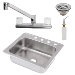 westbrass d25228kit-26 25" 18 ga. drop-in stainless steel undermount single bowl kitchen sink with 2-handle faucet & accessories, polished chrome