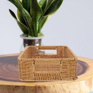 Luxshiny Woven Basket With Handle, Magazine Wicker Basket Seaweed Rectangular Basket Bins Rattan Basket Bin Books Case Farmhouse Standing Rack For Shelf Home