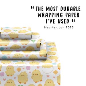 CENTRAL 23 Farm Animal Wrapping Paper - Cute Chicks - 6 Sheets of White Gift Wrap - Floral - For Birthday Baby Shower Baptism - Recyclable