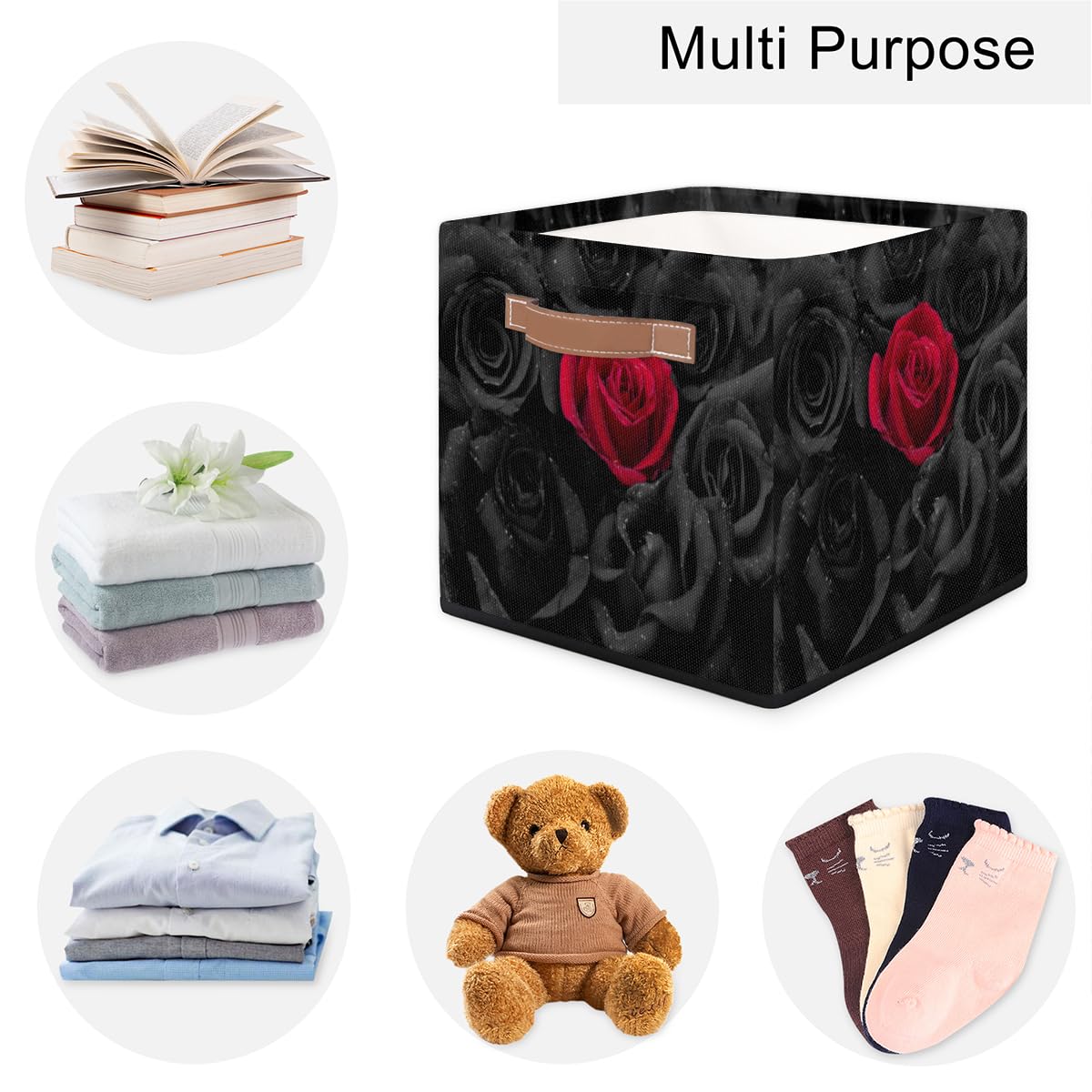 13x13x13 Storage Cube Bins Black Roses Red Rose Storage Cubes 13 inch Collapsible Storage Bins Cubby Storage Baskets for Organizing Shelf Cabinet Bookcase Boxes