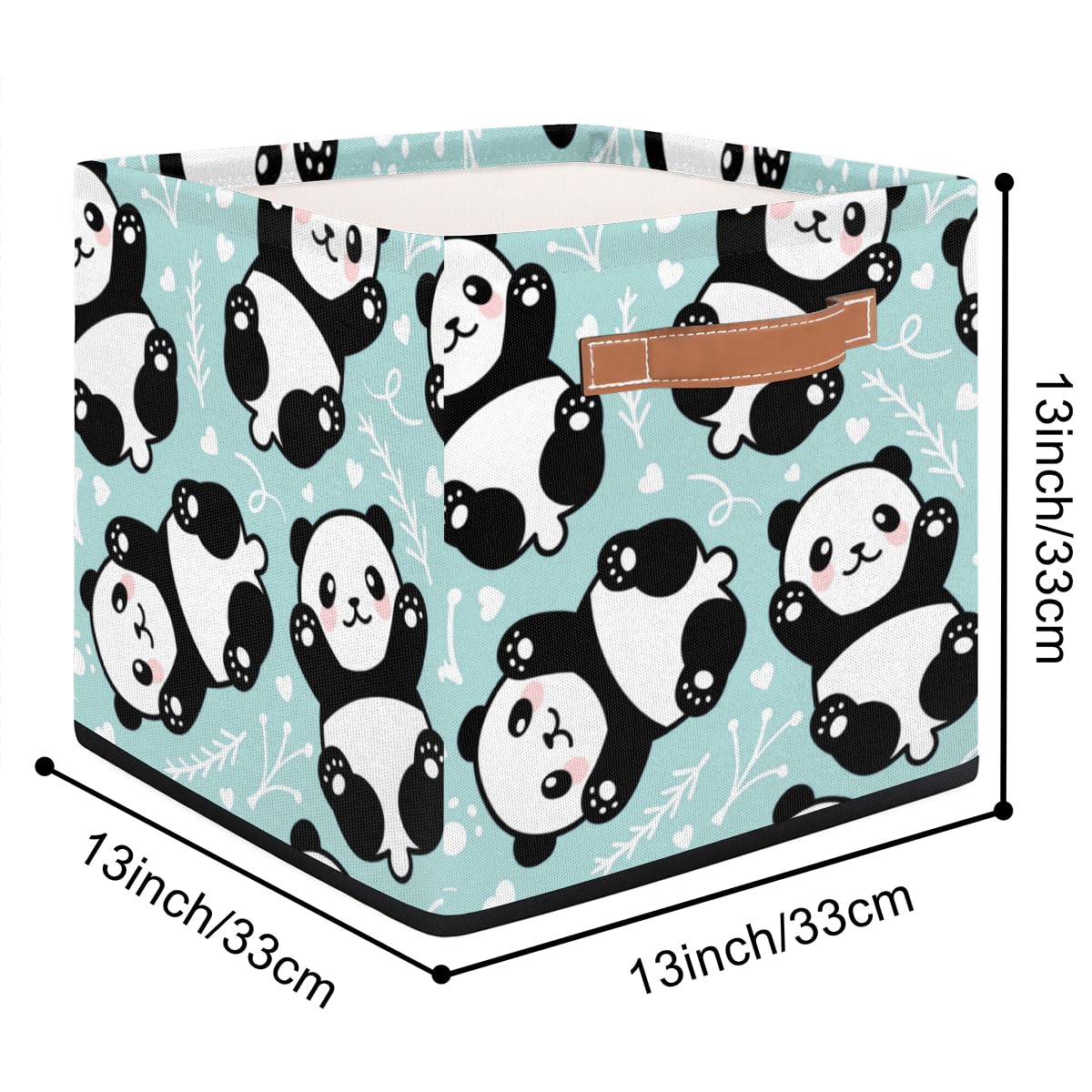 13x13x13 Storage Cube Bins Cute Panda Bear Storage Cubes 13 inch Collapsible Storage Bins Cubby Storage Baskets for Organizing Shelf Cabinet Bookcase Boxes