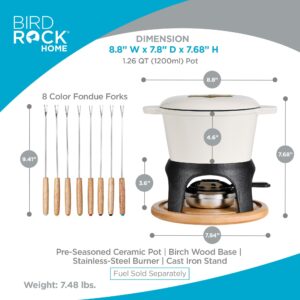 BIRDROCK HOME Cast Iron Fondue Pot Set | 8 Fondue Forks, Chrome Safety Burner | Chocolate, Cheese, Melting, Dip Warmer, Mini Fountain, Covered Strawberries | Wedding Gifts, Hosting Essentials | Cream