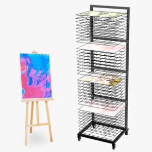 GARVIN Art Drying Rack for Classrooms,Art Studio, Art Clubs - Painting Drying Rack with 36 Removable Shelves - Stack Rack for Painting, Drawings - 4 Wheels 13 3/4" D x 17 1/2" W x 55 1/2" H, Black