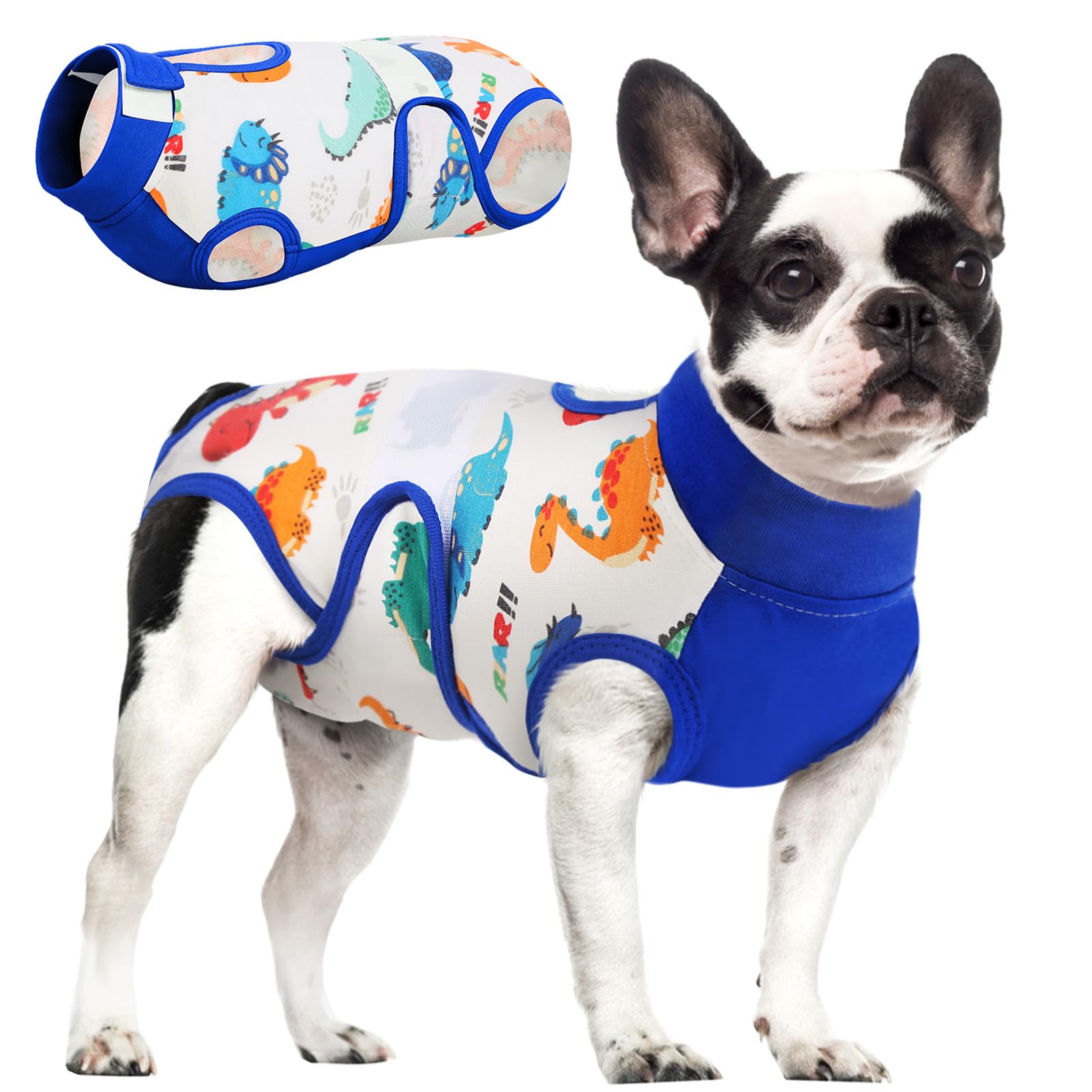 KOESON Recovery Suit for Dogs, Soft Dog Surgery Recovery Suit Female Male Anti Licking, Dinosaur Suitical Recovery Suit for Dogs After Surgery Dog Spay Recovery Suit with Pee Hole Blue L