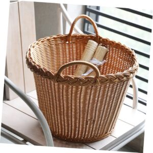 BESTOYARD Imitation Rattan Laundry Basket Laundry Basket with Handle Rattan Garbage Bin Wicker Planter Basket Rattan Woven Basket Rattan Planter Plastic Rattan Dirty Laundry Basket To Weave