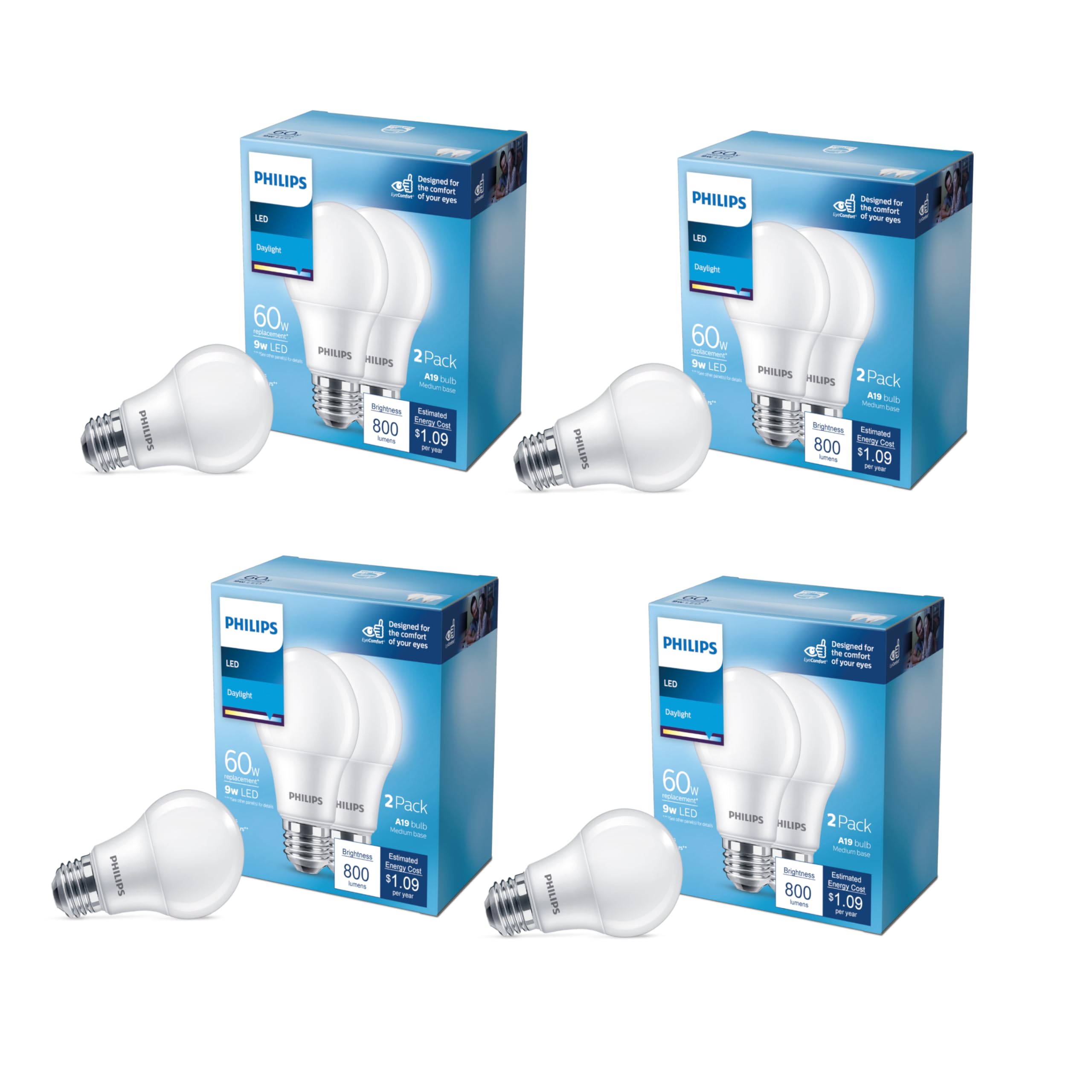 PHILIPS 60-Watt Equivalent A19 Non-Dimmable E26 LED Light Bulb Daylight 5000K (8-Pack)