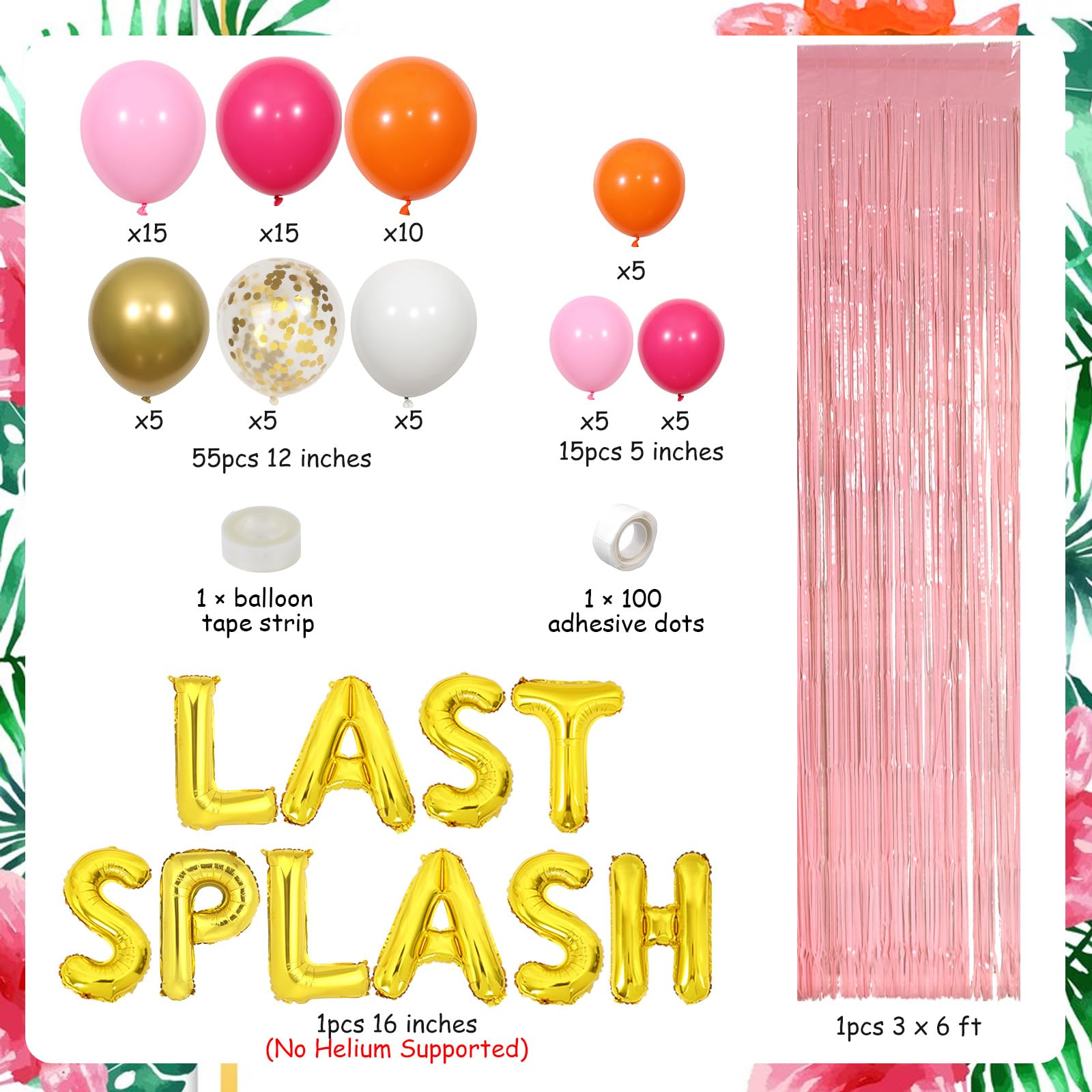 kreat4joy Last Splash Bachelorette Decorations Girl, Hot Pink and Orange Balloons Garland, Rose Gold Fringe Curtain Backdrop Last Splash Foil Balloons for Women Bridal Shower Engagement