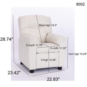 Q-Max Modern Sofa Chair with Pillow Top Armrest and Footrest, White Finish Children Recliner