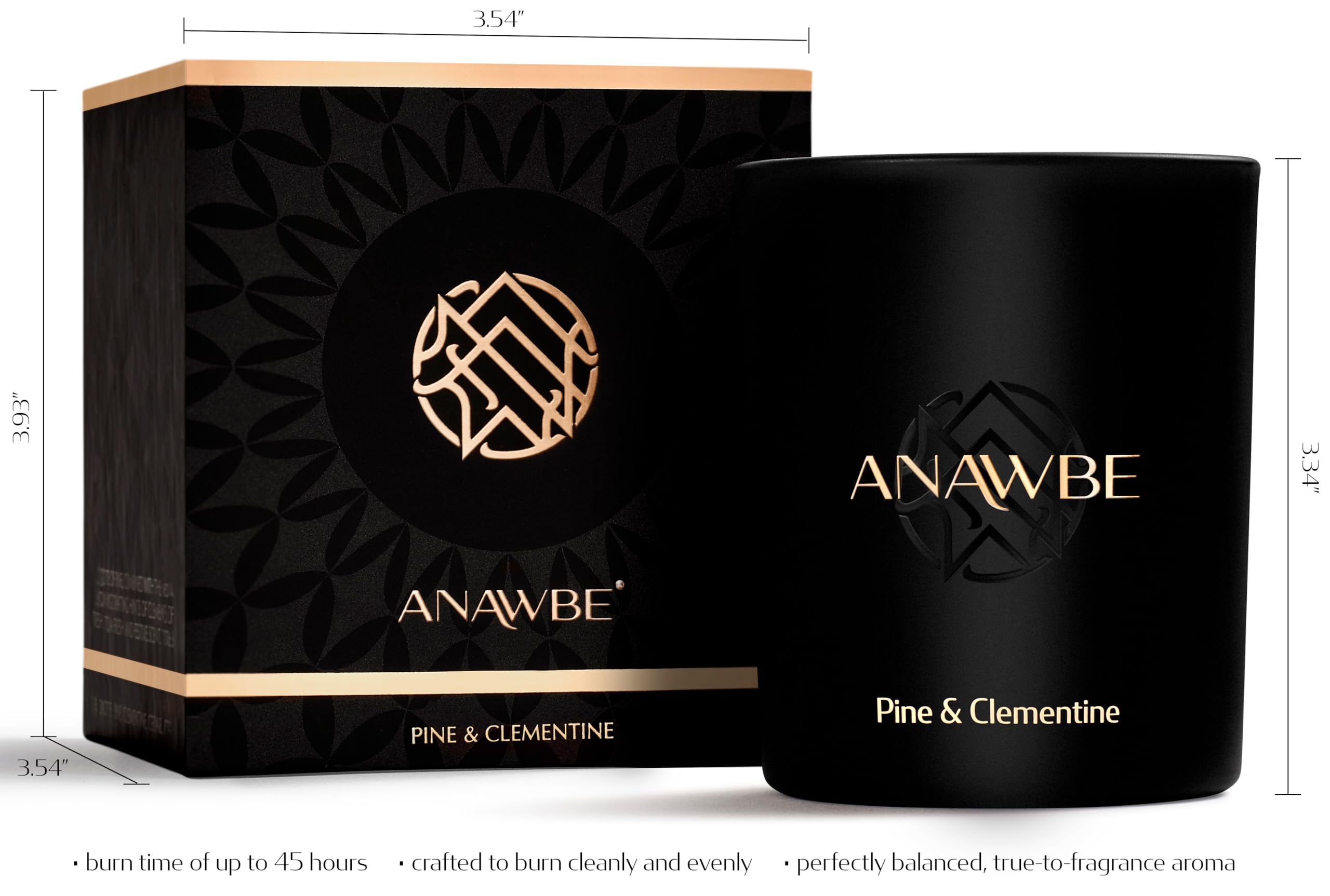 ANAWBE Pine & Clementine Scented Candle, Scented Candles for Men, Soy Candles, Invigorating Pine Candle for Home, Masculine Black Candles, 45-Hour Long-Burning, A Premium Aromatherapy Candle