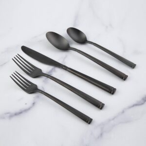 Cambridge Black Emmy Satin Piece Flatware Set, 20 Count