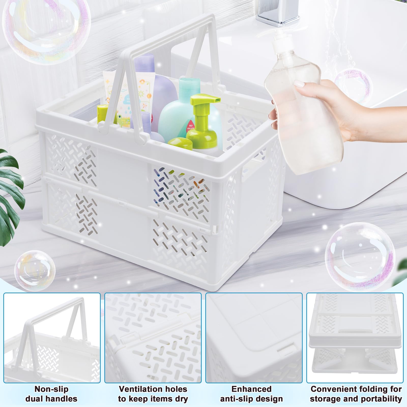 CHGShine Baby Shower Caddy - Portable Collapsible Basket, Organizer for Baby Shower, Dorm, Bathroom, picnic basket with Handles