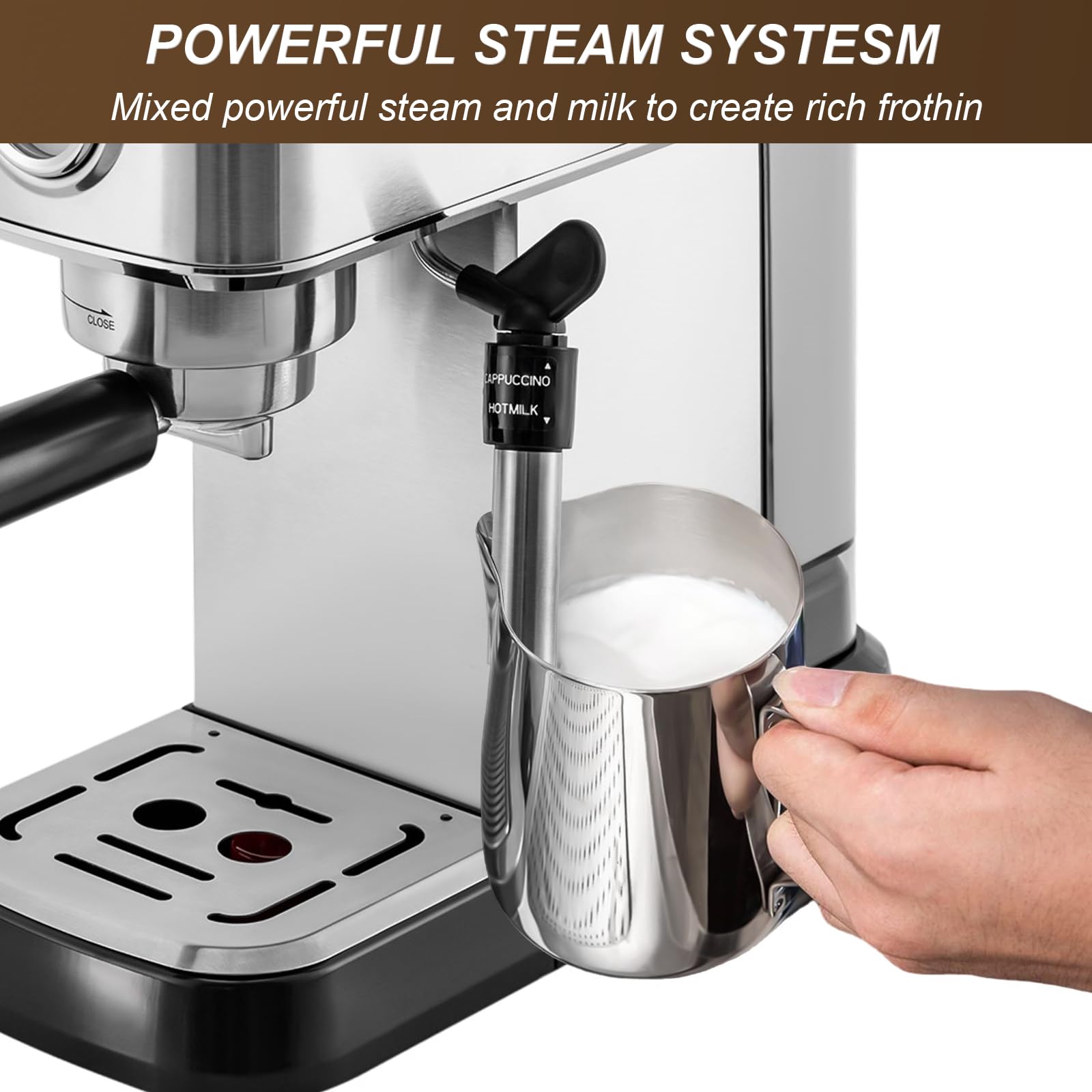 Treliamd Espresso Machine 15 Bar, Professional Espresso Maker Cappuccino Machine with Milk Frother Steamer, Home Expresso Coffee Machine for Cappuccino and Latte, Coffee Lovers, 1350W