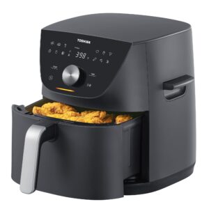 toshiba 7.7qt air fryer, family-size for quick and easy meals, 12 preset menus and menu-iq function, 1°f precision, 90% less fat, double-sided handles easy carrying