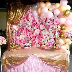 Pink Floral Backdrop Flower Wall Photography Background Valentine's Day Decorations for Bridal Shower Wedding Baby Shower Birthday Cake Table Supplies Banner (7X5FT(82x59inch))